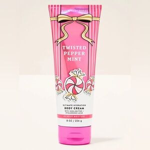 Bath & Body Works Twisted Peppermint Body Cream - Pink and White - 8 oz ( New )